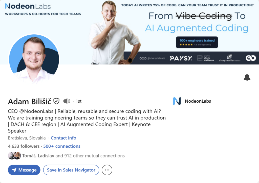 Prvá impresia Linkedin profilu – Adam Bilišič