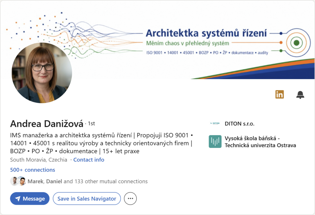 Prvá impresia Linkedin profilu – Andrea Danižová