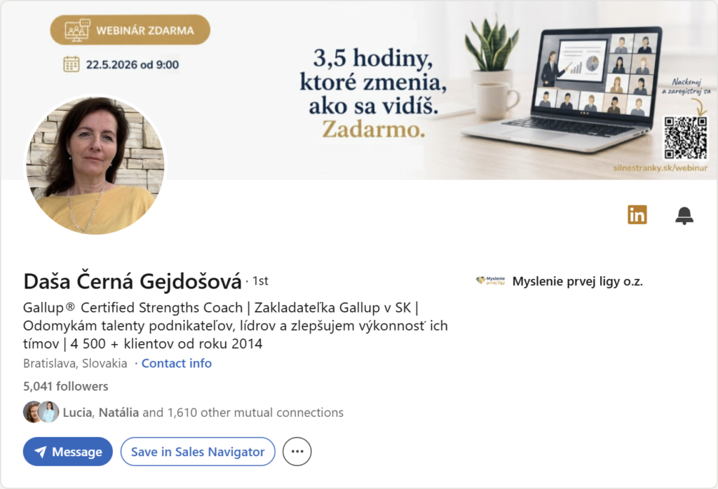 Prvá impresia Linkedin profilu – Daša Černá Gejdošová