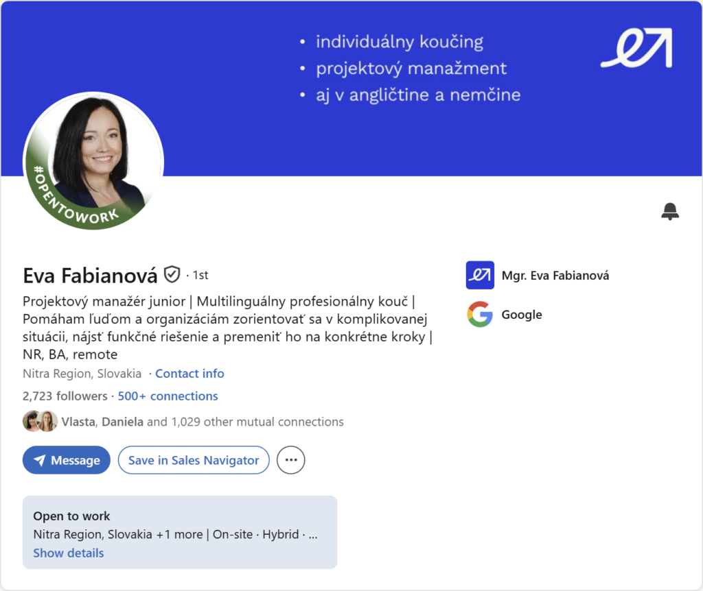 Prvá impresia Linkedin profilu – Eva Fabiánová