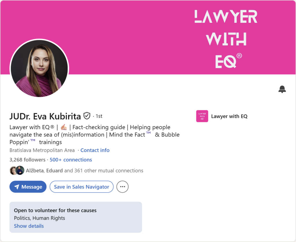 Prvá impresia Linkedin profilu – Eva Kubirita