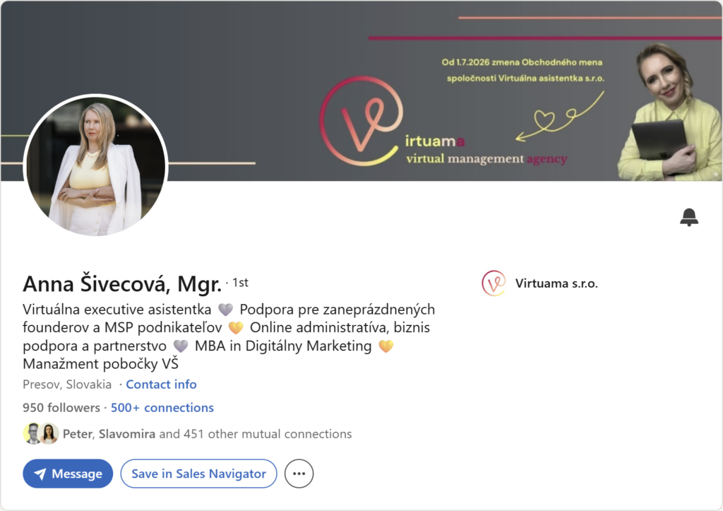 Prvá impresia Linkedin profilu – Anna Šivecová