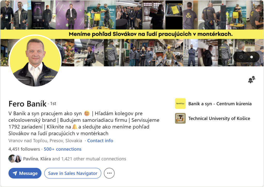 Prvá impresia Linkedin profilu – Fero Baník