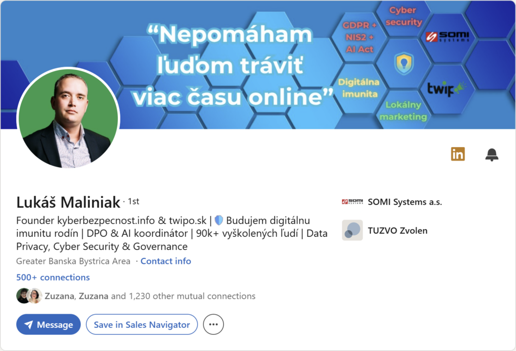 Prvá impresia Linkedin profilu – Lukáš Maliniak