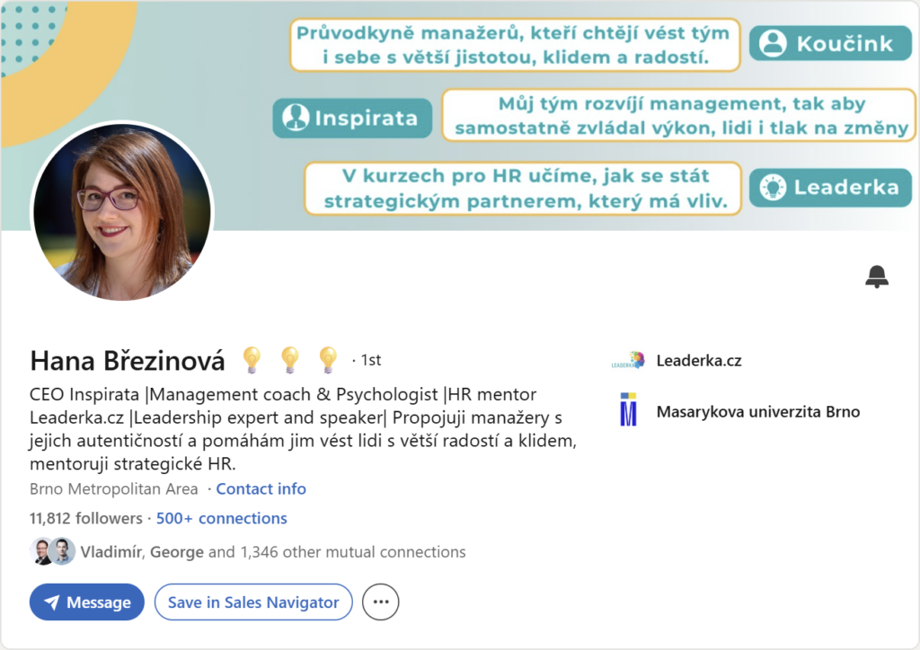 Prvá impresia Linkedin profilu – Hana Březinová