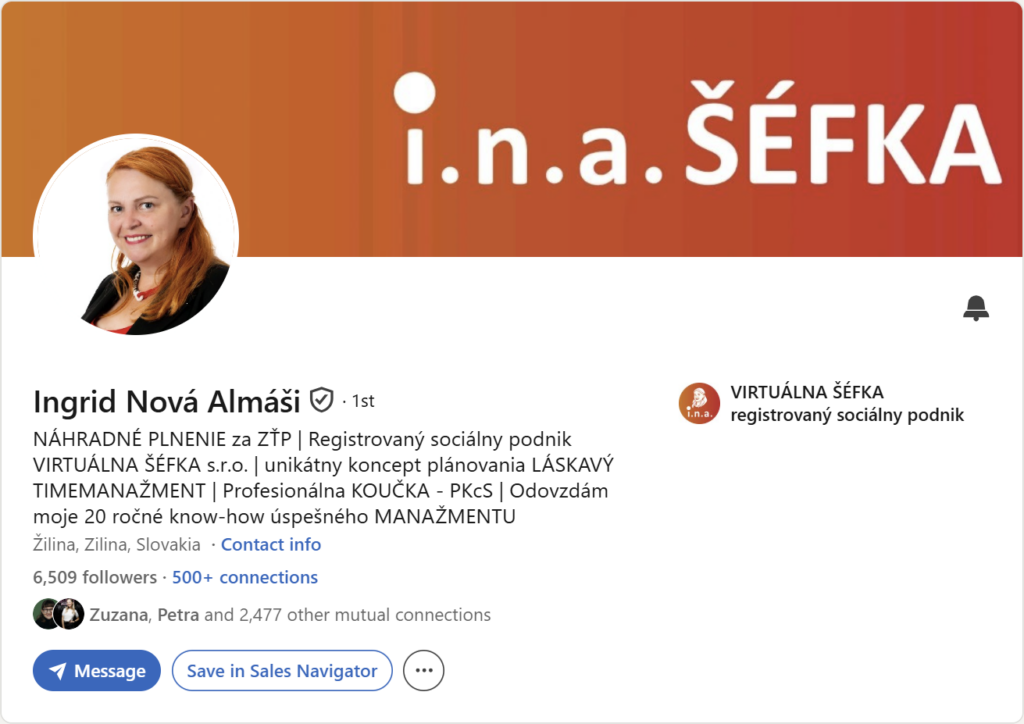 Prvá impresia Linkedin profilu – Ingrid Nová Almáši