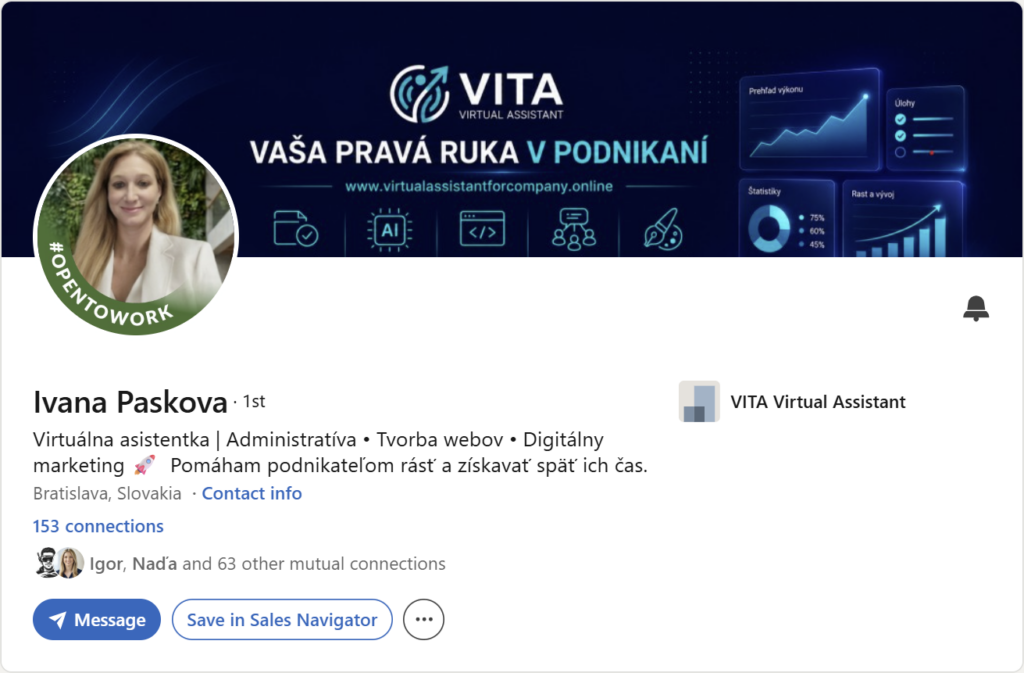 Prvá impresia Linkedin profilu – Ivana Pašková