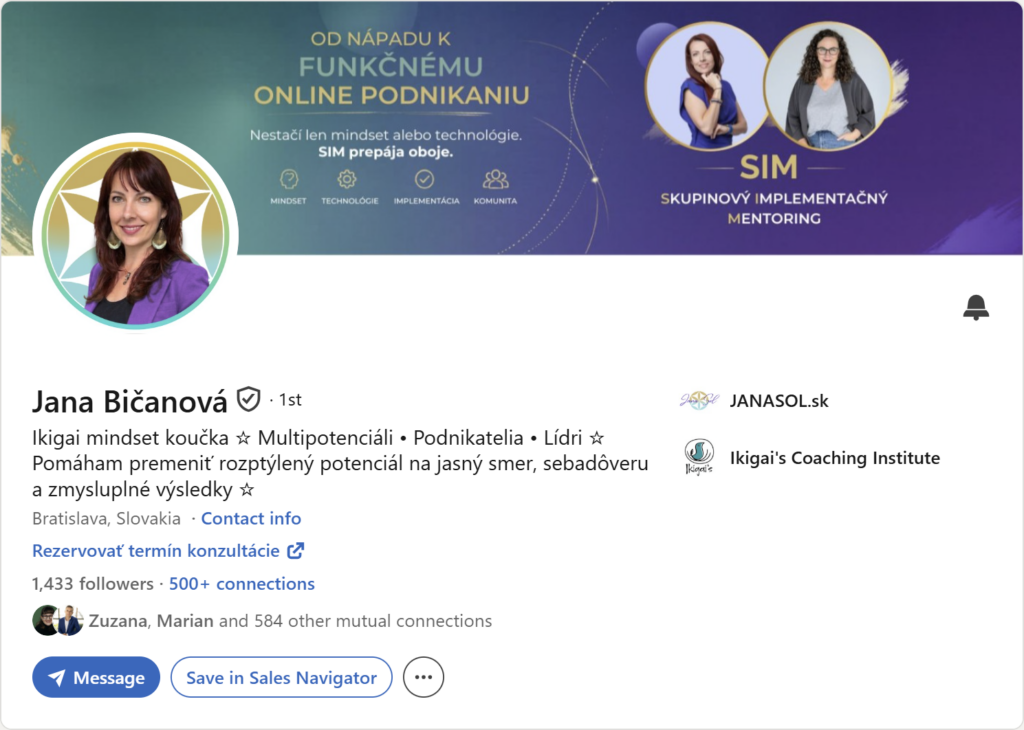 Prvá impresia Linkedin profilu – Jana Bičanová