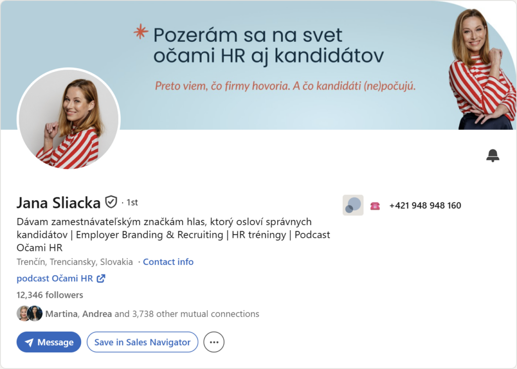 Prvá impresia Linkedin profilu – Jana Sliacka
