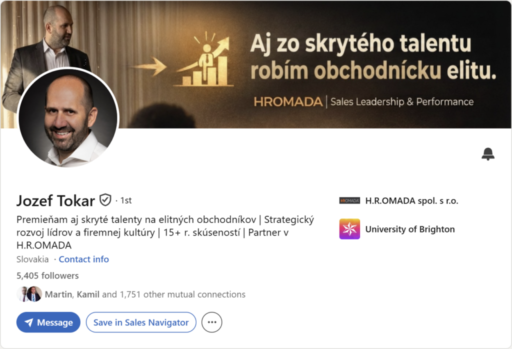 Prvá impresia Linkedin profilu – Jozef Tokár