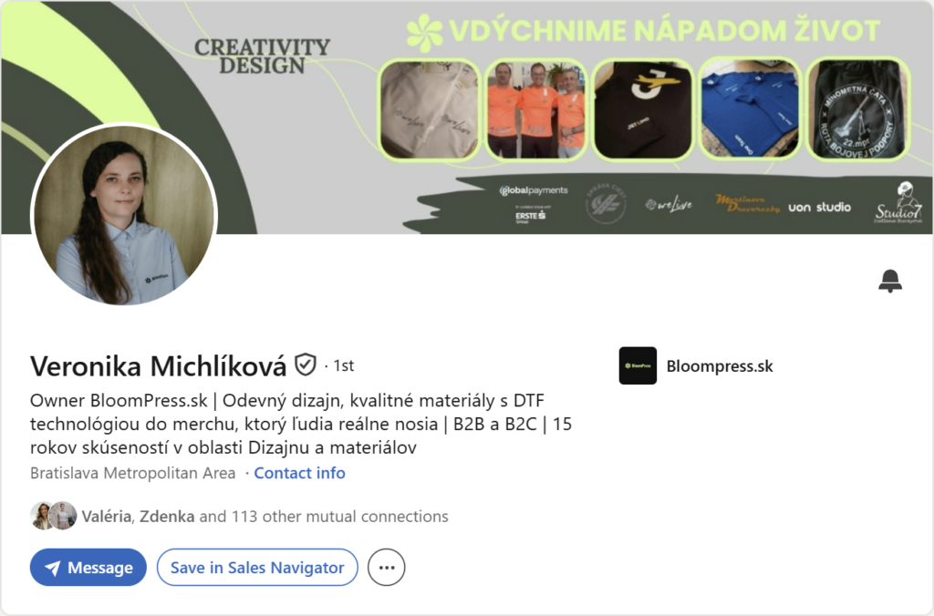 Prvá impresia Linkedin profilu – Veronika Michlíková