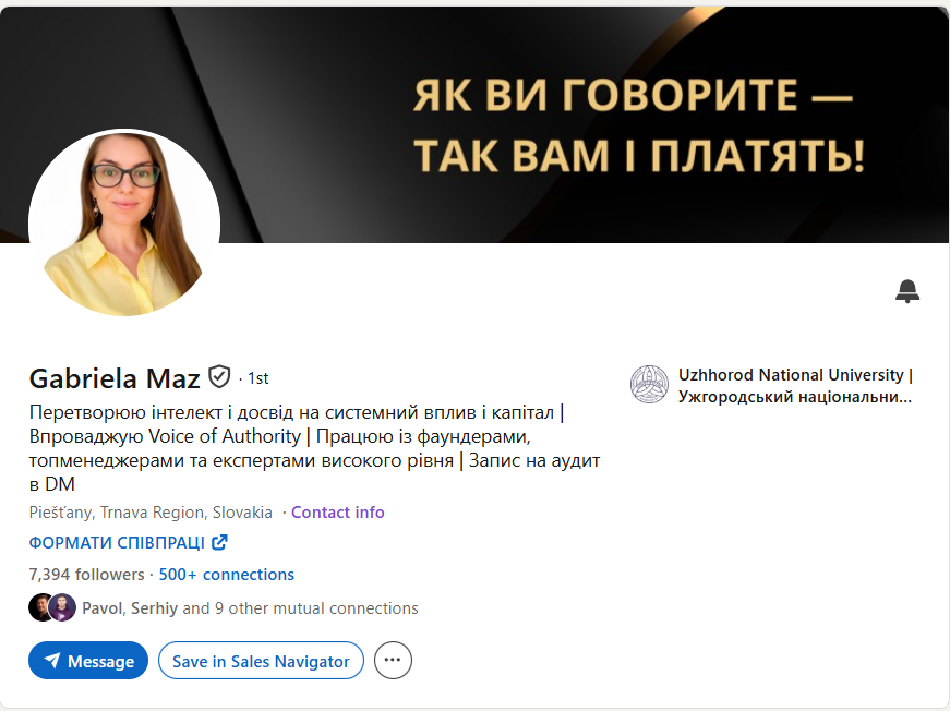 Prvá impresia Linkedin profilu – Gabriela Maz