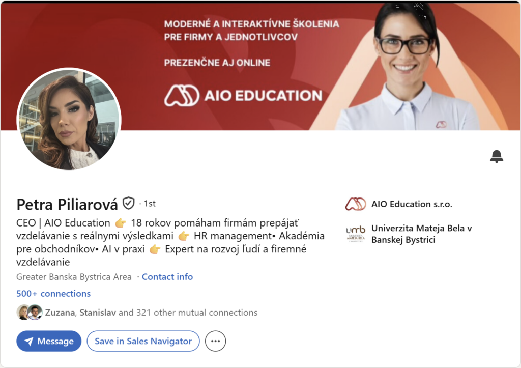Prvá impresia Linkedin profilu – Petra Piliarová