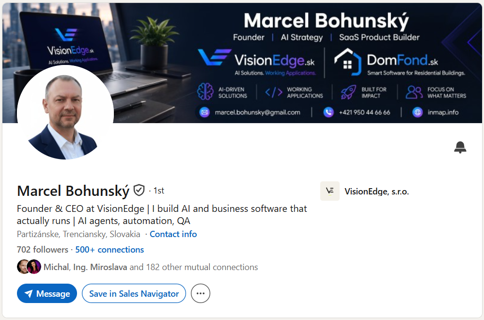 Prvá impresia Linkedin profilu – Marcel Bohunský
