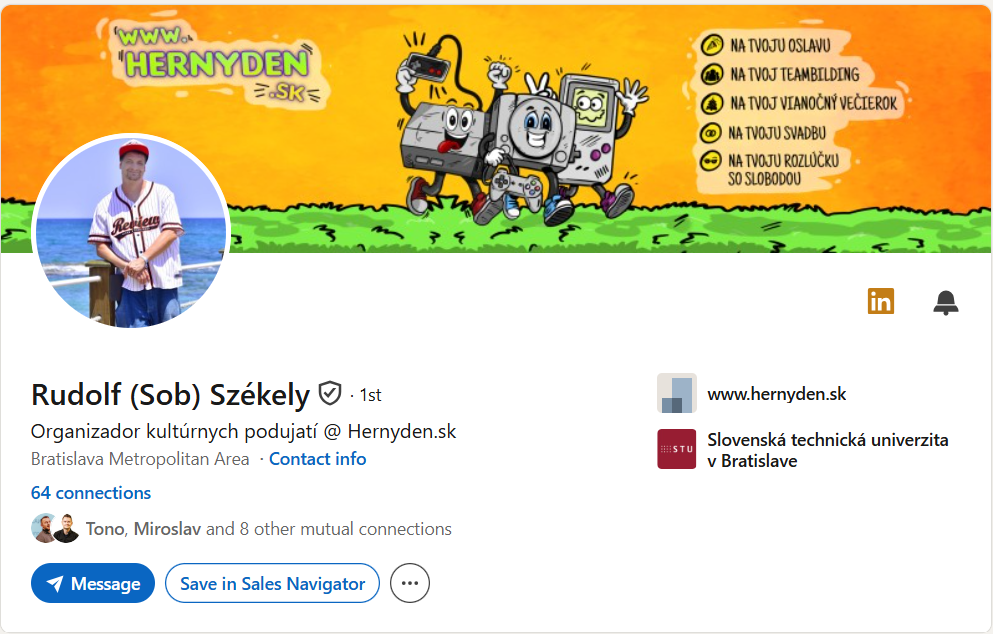 Prvá impresia Linkedin profilu – Rudolf (Sob) Székely