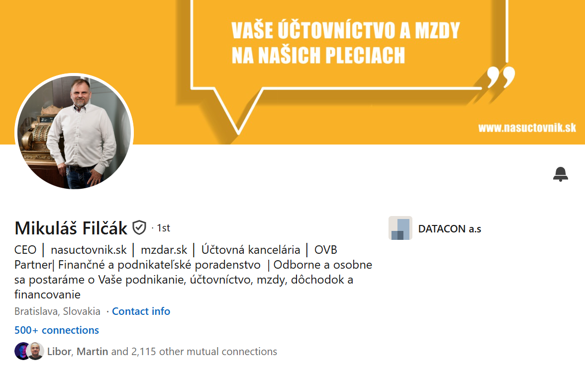 Prvá impresia Linkedin profilu – Mikuláš Filčák