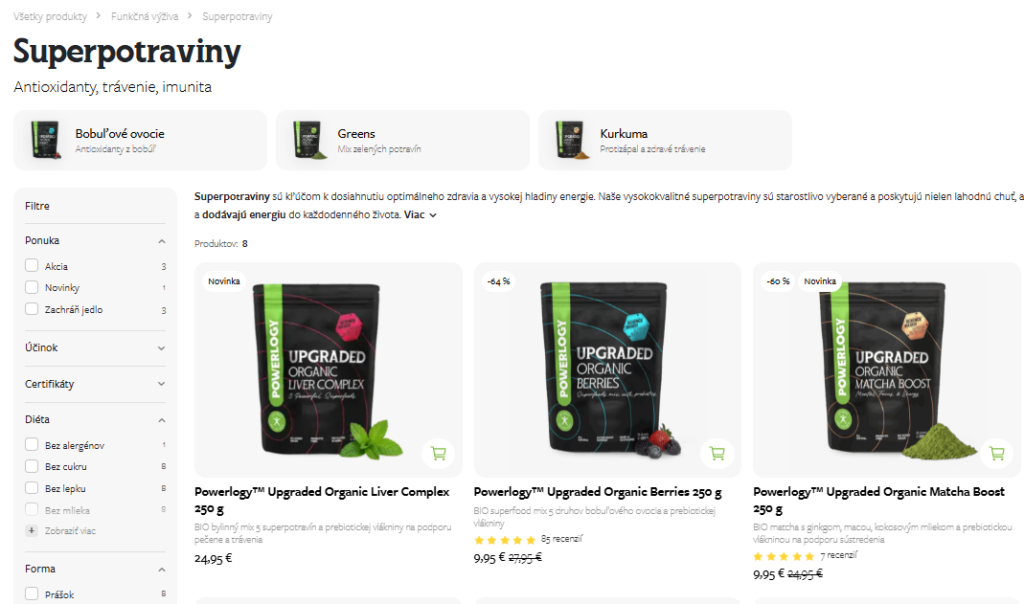 Kategória Superpotraviny v e-shope Powerlogy – Liver Complex, Berries a Matcha Boost